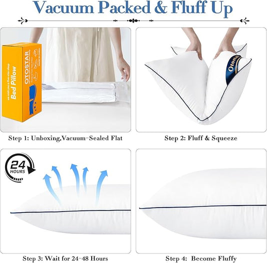 OTOSTAR Bed Pillows for Sleeping 4 Pack King Size Cooling Pillows Luxury Sleeping Pillow 3D Microfiber Filling Breathable Cover Soft Hotel Collection Pillows for Back Side or Stomach Sleepers