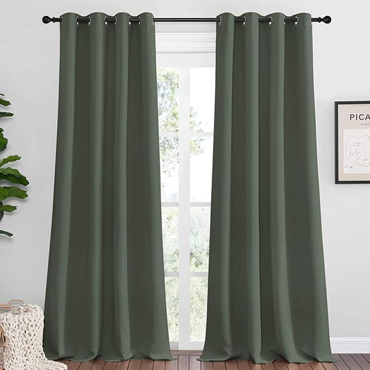 NICETOWN Dark Mallard Blackout Draperies Curtains, 55 inches Wide by 108 inches Long, Pair of Grommet Top Thermal Insulated Blackout Decorative Curtains for Thanksgiving Day & Christmas Decor