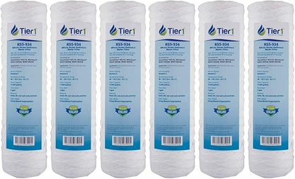 Tier1 5 Micron 10 Inch x 2.5 Inch | 6-Pack String Wound Polypropylene Whole House Sediment Water Filter Replacement Cartridge | Compatible with OmniFilter RS2-SS, Pentek WP-5, WHCF-WHSW