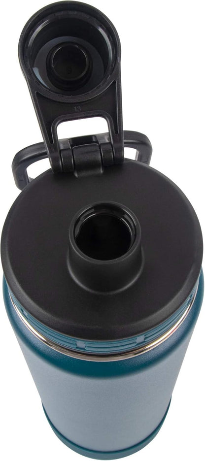 ThermoFlask 24 oz Double Wall Vacuum Insulated Stainless Steel 2-Pack of Water Bottles, Mayan Blue/Black