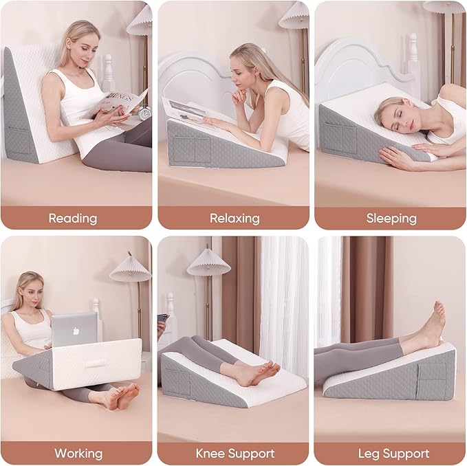 Forias Wedge Pillow for Sleeping 10" Bed Wedge Pillow for After Surgery - 1.5" Memory Foam Top, Triangle Pillow Wedge Ideal for Acid Reflux GERD Snoring Heartburn Pregnancy Lower Back Pain