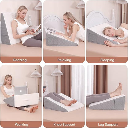 Forias Wedge Pillow for Sleeping 10" Bed Wedge Pillow for After Surgery - 1.5" Memory Foam Top, Triangle Pillow Wedge Ideal for Acid Reflux GERD Snoring Heartburn Pregnancy Lower Back Pain