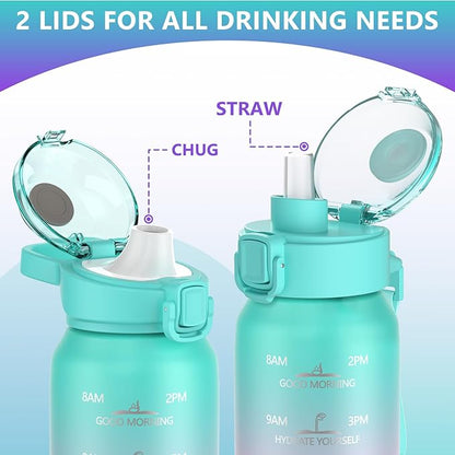 Sports Water Bottle 18/10 Stainless Steel 32oz with 2Lids, 1000ml Insulated Water Bottle Double Walled with Handle, Metal Canteen Keep Cold 48H Hot 24H for Men, Women & Kids