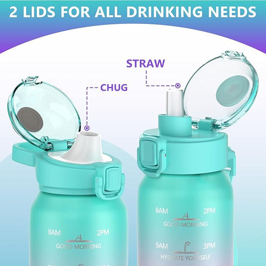 Sports Water Bottle 18/10 Stainless Steel 32oz with 2Lids, 1000ml Insulated Water Bottle Double Walled with Handle, Metal Canteen Keep Cold 48H Hot 24H for Men, Women & Kids