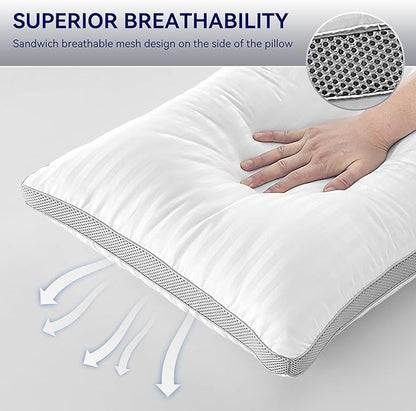 SLEEP ZONE Bed Pillows for Sleeping, King Size Set of 2, Sandwich Mesh with Breathable Sides, Premium Soft Pillows for Back, Stomach or Side Sleepers