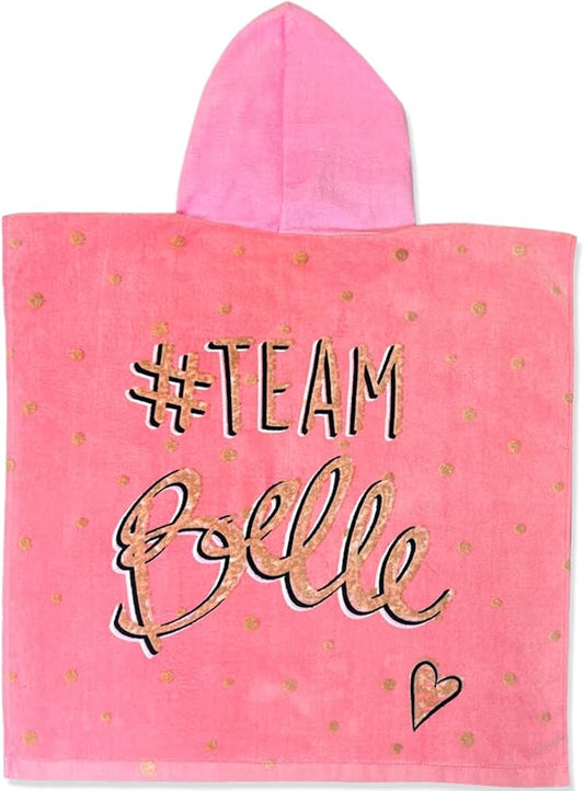 KOMARKIDS Disney Princess Belle 2 Tones Pink Princess Crown Hearts and Polka dots,#TeamBelle Poncho Hooded Towel