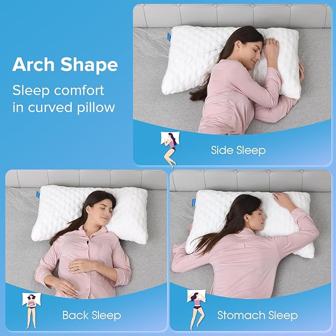 Firebrighting Side Sleeper Pillow for Neck and Shoulder Pain, Adjustable Shredded Memory Foam Bed Pillows for Sleeping,Cooling Curved Pillow with Extra Foam,Queen Size Set of 2, Washable Cover