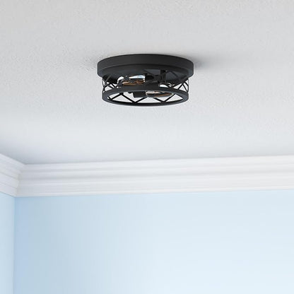 Flush Mount Ceiling Light Fixture for Hallway,2-Light Black Hallway Light Fixtures Ceiling,Light Fixtures Ceiling Mount for Kitchen,Farmhouse,Hall (2 Pack)