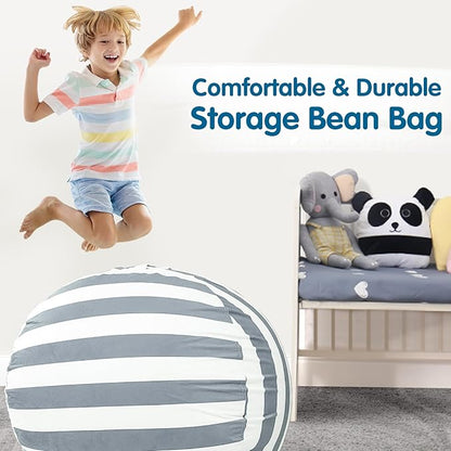 Lukeight Stuffed Animal Storage Bean Bag Chair Cover for Kids, Zipper Beanbag Chair Cover for Organizing Toddler and Kids' Rooms Plush Toys (Gray+White Velvet, X-Large)