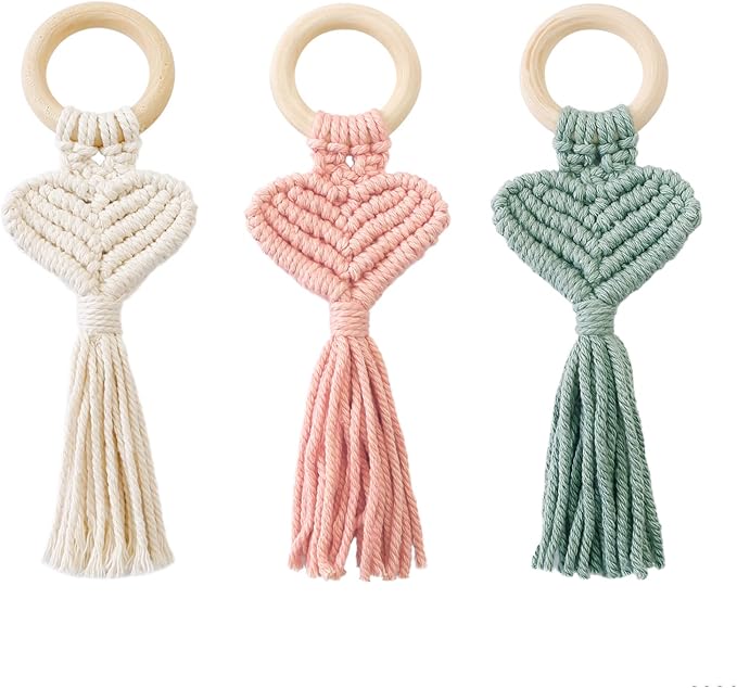 Hanging Handmade Weaving Love Pendant Car Ornament Modern Home Decoration Accessories Hanging Pendant for Bedroom Nursery Room (Green)