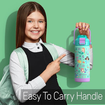 Fimibuke Kids Insulated Water Bottle with Pop-Open Straw & Spout 2-in-1 Lid, 18oz Leak Proof 18/8 Stainless Steel Vacuum Tumbler, BPA-Free Kids Cup For Travel School Boys Girls Toddler 1Pack,Purple