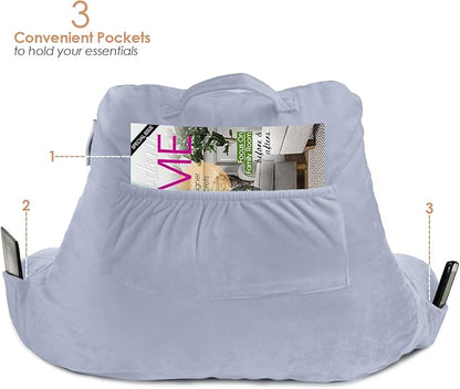 Nestl Reading Pillow for Kids, Small Bed Pillow, Back Pillow for Sitting in Bed, Memory Foam Chair Pillow, Reading & Bed Rest Pillows, Ice Blue Back Pillow for Bed, Arm Pillow with Pockets