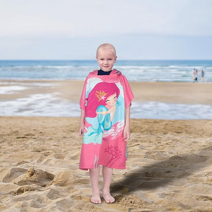 Hooded Kids Beach Towels - Toddler Bath Towel Girls Boys Swim Cover-ups for Ages 4 to 10 Kids Pool Towels Quick Dry Lightweight Soft Microfiber Poncho 30x30 with Bag (Mermaid Smile)