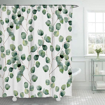 Shower Curtain Watercolor Green Floral Leaf for Bathroom Decor, 70.8" x 78.7" Waterproof Polyester Fabric Plant Shower Curtain Art Bath Curtain with 12 Hooks
