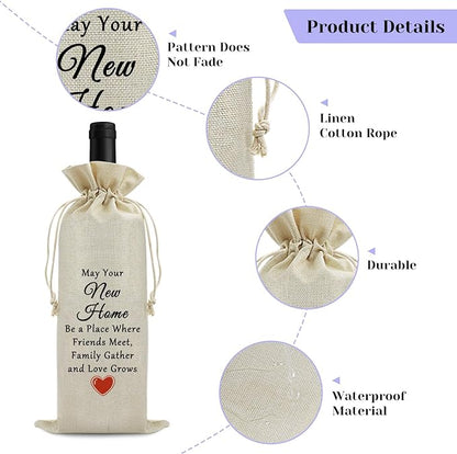 Housewarming Gift for New Home Wine Bag Congratulations Moving House Warming Gift for Women Friends Wine Gift Bag Realtor Gift to Clients Burlap Drawstring Wine Bag Gift First Time House Warming Gift