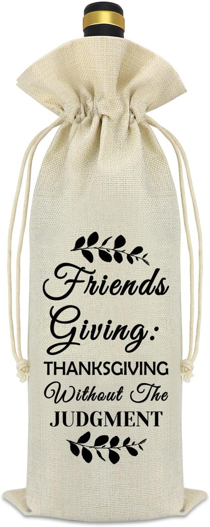 Friends Giving Gift Thanksgiving Decorations Wine Bag Thank You Gifts for Women Men Best Friends Friendship Gifts Thanksgiving Christmas Birthday Gift for Friends Bestie BFF Reusable Wine Bottle Bags