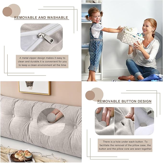 Large Triangular Headboard Pillows Long Backrest Positioning Support Bolster Cushion for Daybed Fluffy Quality Plush Body Wedge Pillow with Removable Cover(Light grey-24x8x20in)