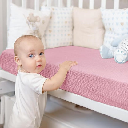 Lulu moon Muslin Crib Sheet Fitted Crib Mattress Sheet for Boys and Girls, 28"x 52" Carnation