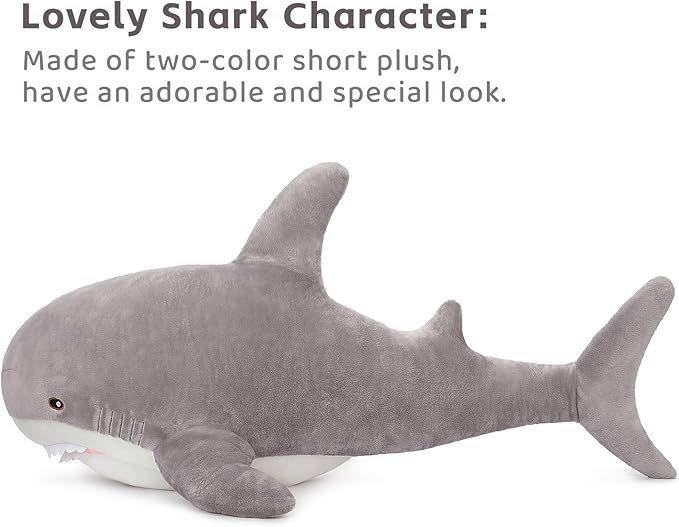 MorisMos Grey Shark Plush Toy, 51in Stuffed Animal, Giant Shark Stuffed Toy for Kids, Cuddly Plush, Birthday, 51 inch