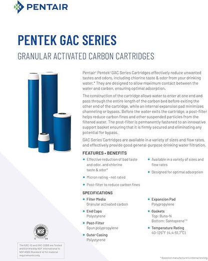 Pentair Pentek GAC-BB Big Blue Carbon Water Filter, 10-Inch, Whole House Heavy Duty Granular Activated Carbon (GAC) Replacement Cartridge, 10" x 4.5", Pack of 2