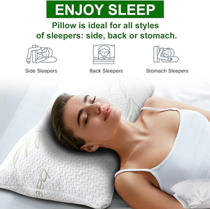 JJDANFILL Rayon Derived from Bamboo Pillow for Sleeping, Shredded Memory Foam Pillow Queen Size Set of 2, Adjustable Cooling Bed Pillow for Side Back Stomach Sleeper with A Washable Cover 20x30