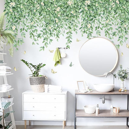 Green Plant Wall Stickers Hanging Vines Wall Decals Leaves Flower Wall Stickers Bedroom Living Room Sofa TV Background Wall Decor
