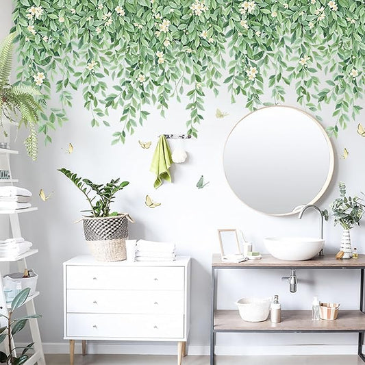 Green Plant Wall Stickers Hanging Vines Wall Decals Leaves Flower Wall Stickers Bedroom Living Room Sofa TV Background Wall Decor