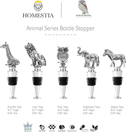 Homestia Wine Bottle Stoppers for Glass Bottles, Zebra Bottle Stopper Reusable Wine Corks Wine Tool, Zinc-Alloy Silicone Wine Stoppers, Wine Toppers with Decors