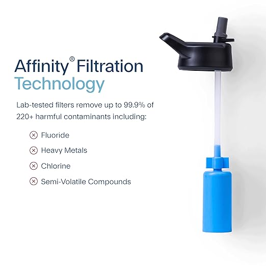 Clearly Filtered 20oz Water Bottle/Targets 220+ Contaminants/Double-Wall Insulated Stainless Steel Filtered Water Bottle BPA/BPS-Free Phthalate-Free Filters Fluoride Lead Chlorine (Black)