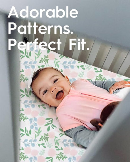 Baby Crib Sheets Girl, TotBasic Premium Soft Crib Mattress Sheet, Ultra Breathable Floral Crib Sheet Fitted, Super Stretchy Jersey Cotton Crib 28" x52‘’x9'' Extra Deep Pocket (Pastel Rosa)