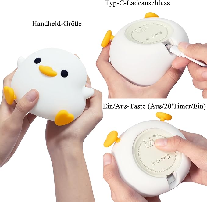 Duck Night Light, Cute Duck Gifts for Girl, Duck Lamp Gifts Dorm Decor Lamp for Nursery, ABS+SIL, Touch Control, Portable and Rechargeable Dimmable, Birthday Gifts for Boys Girls (DoDo Duck)