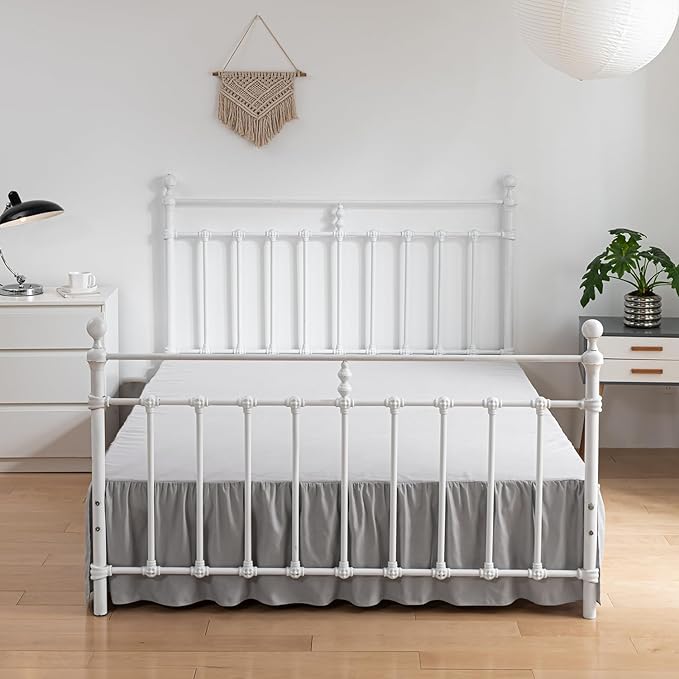 Bed Skirt Queen Size Ruffled Bed Skirt with Split Corners, 16 Inch Drop Dust Ruffle Bed Skirt with Platform, Light Gray, Queen - 16" Drop