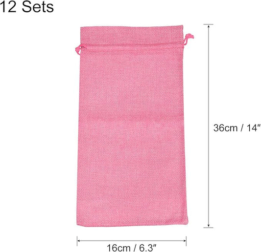 uxcell Burlap Wine Bags with Drawstrings, 12Pcs Wine Gift Bags Reusable Wine Bottle Bags with Ropes and Tags for Wedding, Birthday, Travel (14 x 6.3 In, Pink)