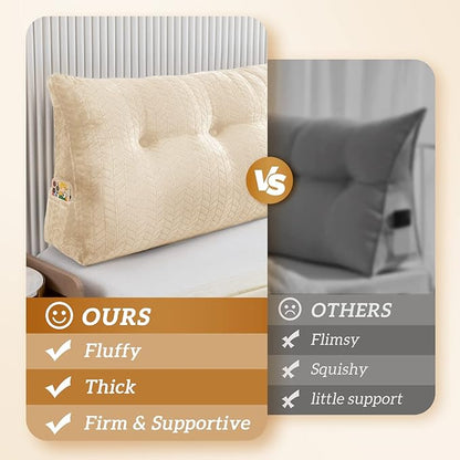Triangular Wedge Headboard Pillow Large Bolster Bed Rest Reading Pillow Backrest Positioning Support Bolster Cushion with Removable Cover