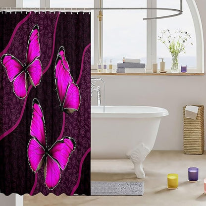 Feelyou Butterfly Shower Curtain 72"x84" Kids Butterflies Botanical Floral Print Bathroom Shower Curtain Set for Boys Girls Teens Geometric Stripes Bath Curtain Rose Bathroom Accessories
