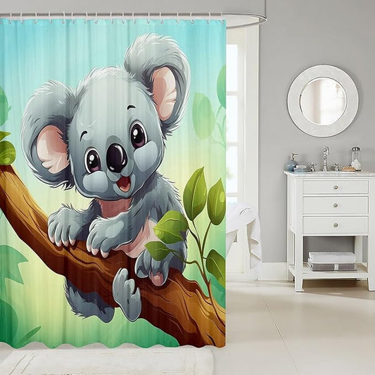 Feelyou Cute Koala Shower Curtain Cartoon Koala Fabric Shower Curtain for Kids Boys Girls Kawaii Animal Bathroom Waterproof Accessories with 12 Hooks Nutrue Theme Curtains,72x78 Inches