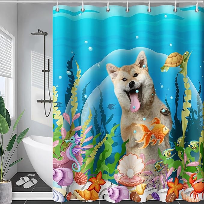 AILONEN Cute Dog Shower Curtain for Boys Girls, Pet Puppy Dog Lover Shower Curtain, 72" W*96" H Waterproof Animal Turtle Fish Ocean Themed Shower Curtain Decor Bathroom with Grommets and Hooks