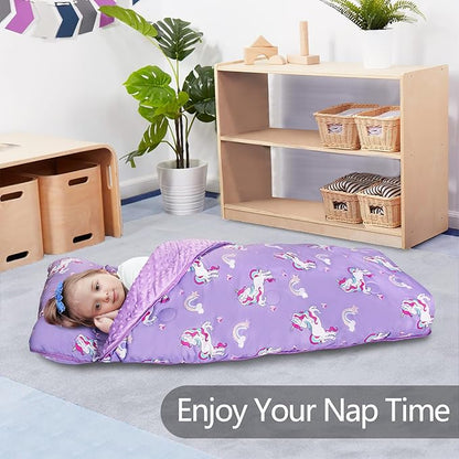 Nap Mat- Toddler Nap Mat with Pillow & Fleece Blanket- 55''*35''*3'' Nap Mat for Toddlers- Nap Mats for Preschool, Daycare