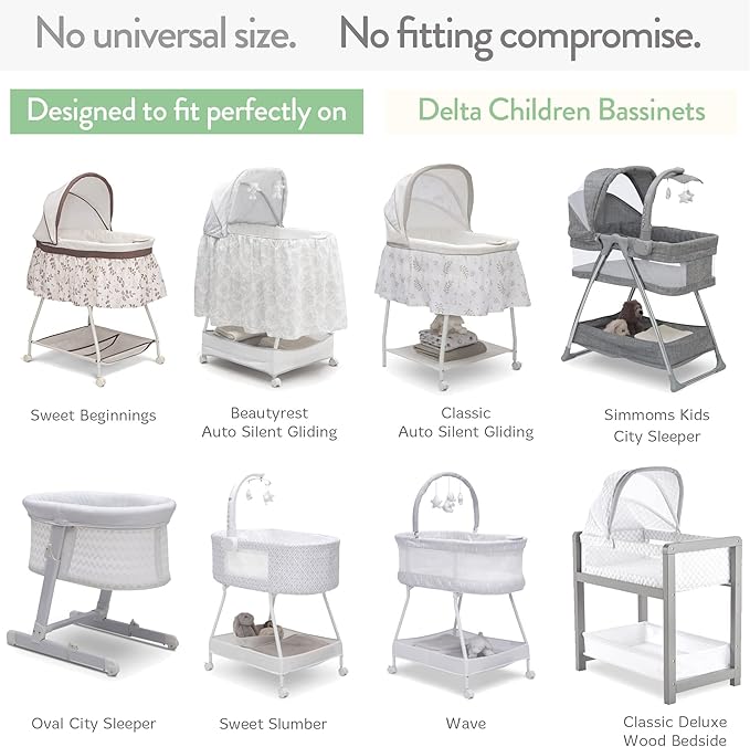 Bassinet Fitted Sheets for Delta Children and Simmons Kids Bassinet - Fits 16 x 32 Inch Oval Bassinet Mattress Pad – Snuggly Soft 100% Jersey Cotton – Light + Dark Grey – 2 Pack