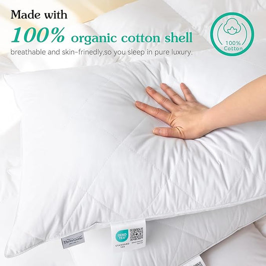 Three Geese White Goose Feather Bed Pillows Standard Size Set of 1- Soft 600 Thread Count 100% Cotton, Medium Firm,Soft Support Surround Fill Polyester (Standard Size:Pack of 1)