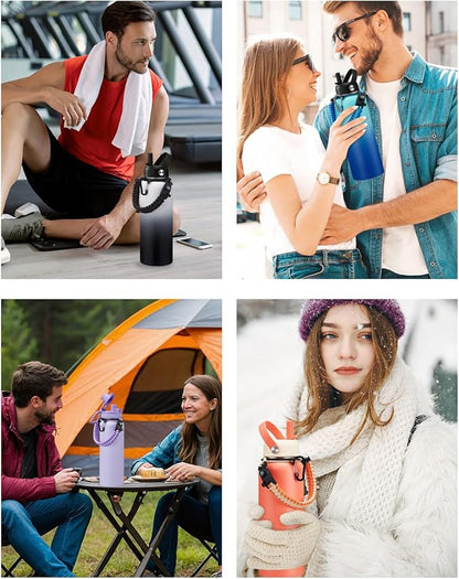 Insulated Water Bottle 40 oz - Keep Cold 48H Hot 24H, Metal Water Bottles with Straw & Auto Chug Lids, Flask Boot, Travel Jug with Carrying Pouch, Stainless Steel Water Bottle for Women Men