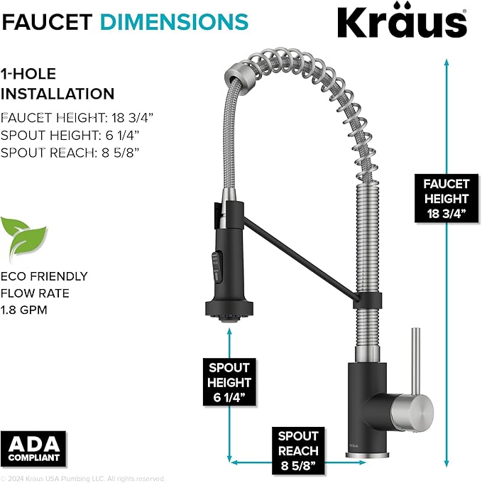 Kraus KPF-1610SSMB Bolden 18-Inch Commercial Kitchen Faucet with Dual Function Pull-Down Sprayhead in All-Brite Finish, Stainless Steel/Matte Black
