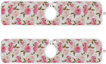 Kitchen Faucet Absorbent Mat,Pink Rose Flower Floral Water Splash Guard for Sink, Faucet Drip Catcher Thicken Sponge Microfiber Faucet Water Catcher Mat Sink Absorbent Mat for Kitchen 23x5in 2 Pack