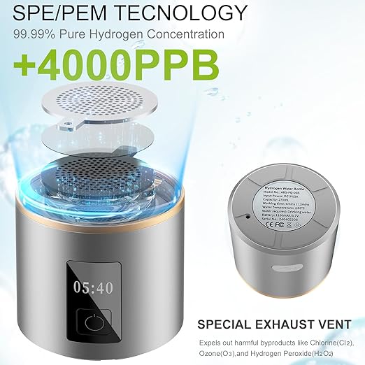 Hydrogen Water Bottle Generator 2024, PEM/SPE Electrolysis Hydrogen Water Technology, 4000+ PPB, LED Display, Hydrogen Water Ionizer Machine, Hydro Generator, Gifts for Men and Women