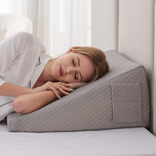Bed Wedge Pillow for Sleeping, 10" Wedge Pillows for After Surgery, Soft Memory Foam Top, Triangle Pillow Wedge, Body Positioners for Leg Elevation, Acid Reflux, Gerd, Snoring Relief, Grey