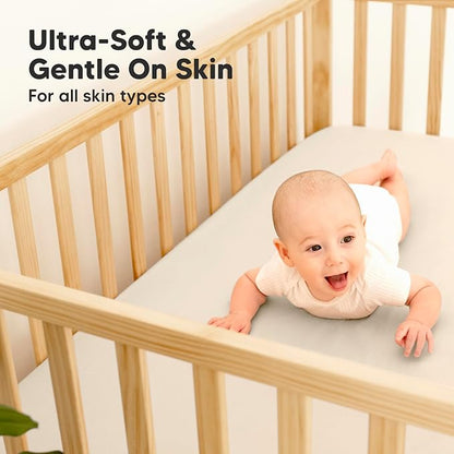 2-Pack Waterproof Crib Sheets for Boys, Girls - Viscose Derived from Bamboo Crib Sheets Neutral, Crib Mattress Protector Sheet, Soft Toddler Bed Sheets, Fitted Baby Crib Sheets Girl, Boy (Cameo)