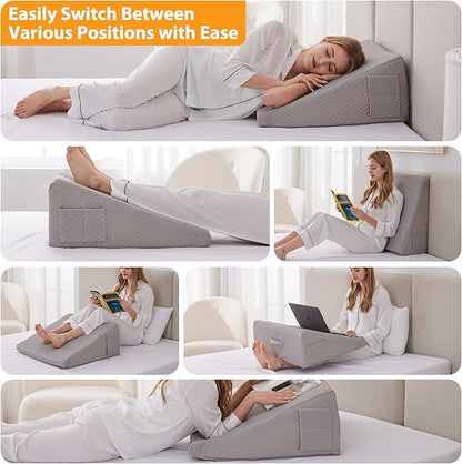 Bed Wedge Pillow for Sleeping, 10" Wedge Pillows for After Surgery, Soft Memory Foam Top, Triangle Pillow Wedge, Body Positioners for Leg Elevation, Acid Reflux, Gerd, Snoring Relief, Grey