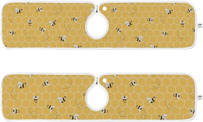 Kitchen Faucet Absorbent Mat,Bees Honey Honeycombs Water Splash Guard for Sink, Faucet Drip Catcher Thicken Sponge Microfiber Faucet Water Catcher Mat Sink Absorbent Mat for Kitchen 30x5in 2 Pack