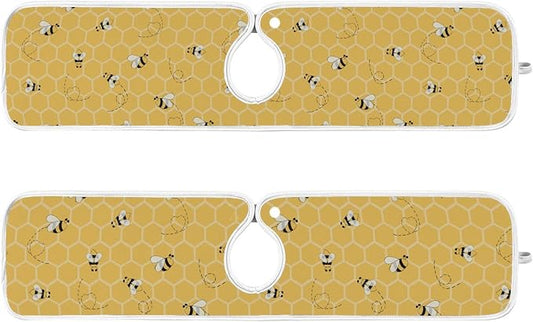 Kitchen Faucet Absorbent Mat,Bees Honey Honeycombs Water Splash Guard for Sink, Faucet Drip Catcher Thicken Sponge Microfiber Faucet Water Catcher Mat Sink Absorbent Mat for Kitchen 30x5in 2 Pack