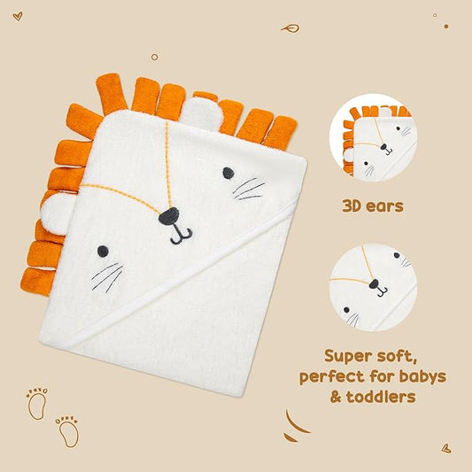Rene Rofe Hooded Towel with 3D Ears - 100% Cotton Ultra Absorbent, Super Soft Baby Bath Towels for Babies, Toddler, Infant